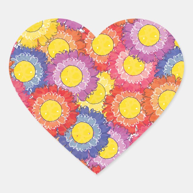 Hermosos florazones Pegatina en forma de corazón - (Anverso)