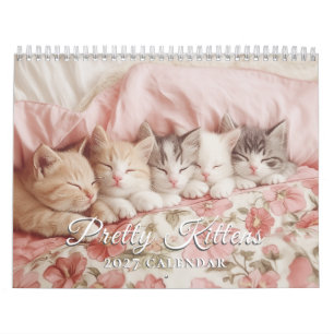 Hermosos Gatitos Rosa Pastel Calendario de Pared 2