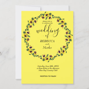 Hermosos girasoles amarillos en una simple invitac