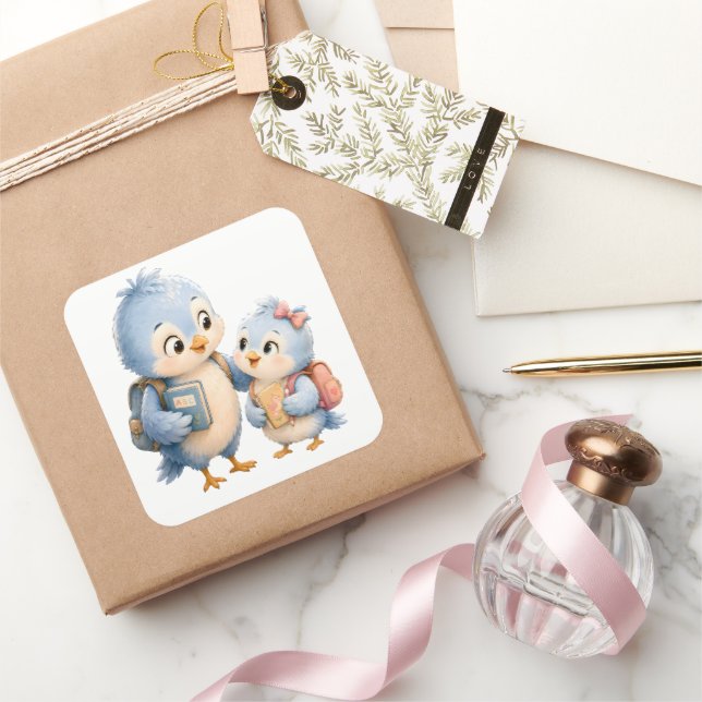 Hermosos hermanos de pájaro azul Pegatina cuadrada (Regalar)