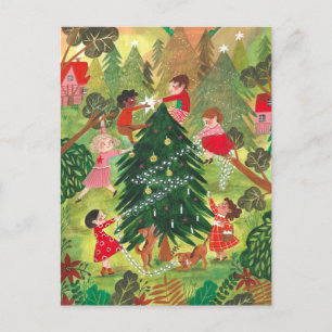 Hermosos niños de árboles de Navidad adornados de 