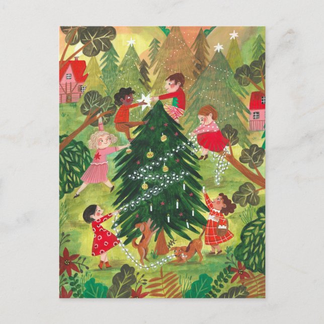 Hermosos niños de árboles de Navidad adornados de  (Anverso)