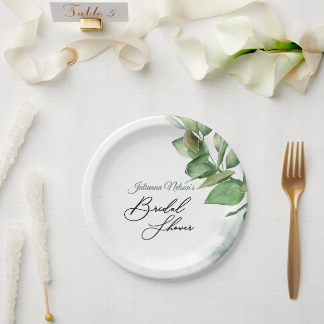 Hermosos platos de papel de acuarela verde (Boda)