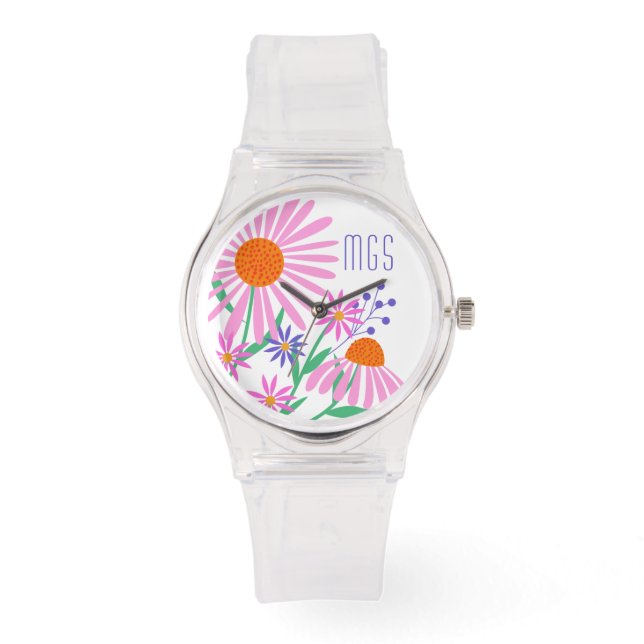 Hermosos relojes de monograma personalizado Daisie (Anverso)