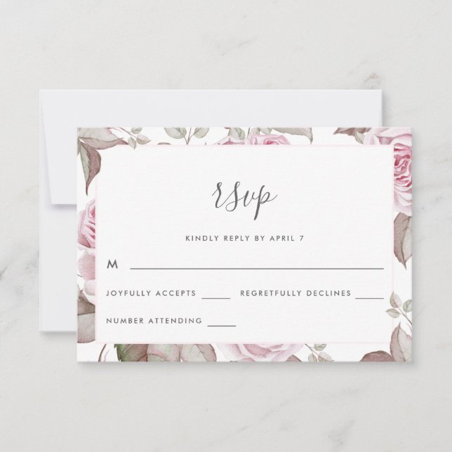 Hermosos Rosas Soft Rubor Wedding Rsvp (Anverso)