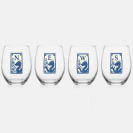 Hermosos vasos de vino de Mahjong estilo azul flui