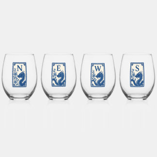 Hermosos vasos de vino de Mahjong estilo azul flui