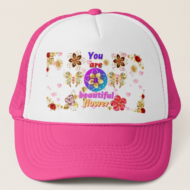 Hermosos y hermosos gorras de flores. (Anverso)