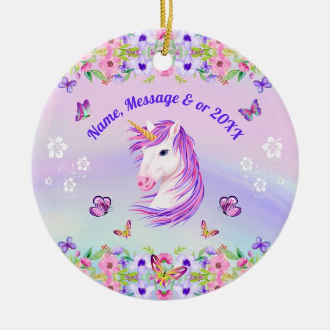 Hermosos y personalizados ornamentos de unicornio (Frente)