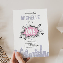 Héroe de libros de historietas rosadas Invitación 