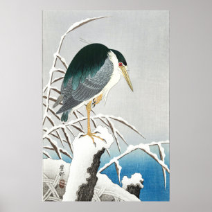 Heron en la nieve - Ohara Koson - Arte vintage