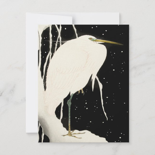 Heron en la nieve - Ohara Koson - Tarjeta de arte  (Anverso)