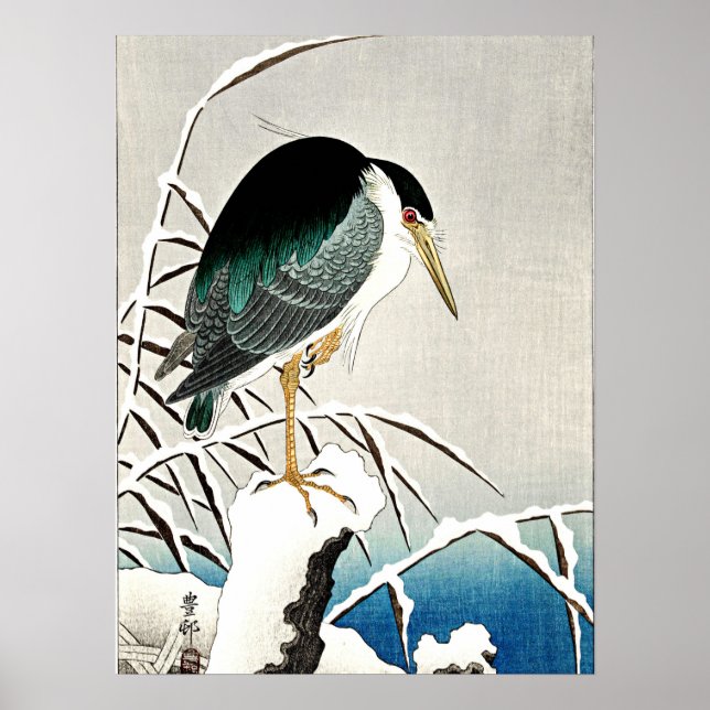 Heron en Nieve, arte fino de Ohara Koson (Frente)