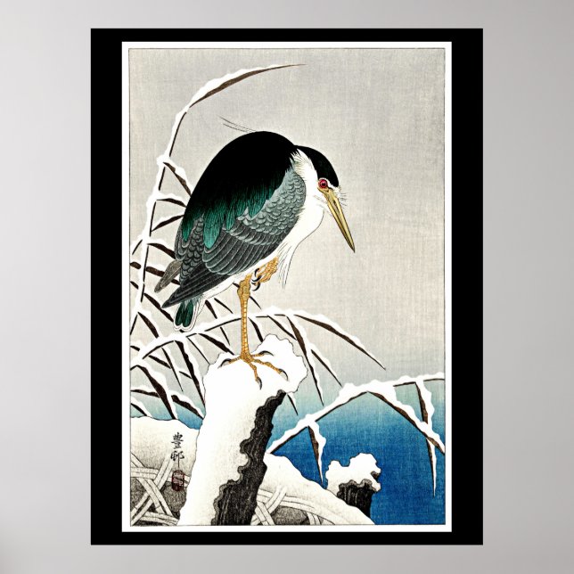 Heron en Nieve, arte fino de Ohara Koson, (Frente)