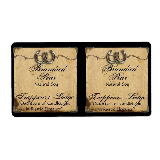 Herraduras en la etiqueta de velas de pergamino (Frente)