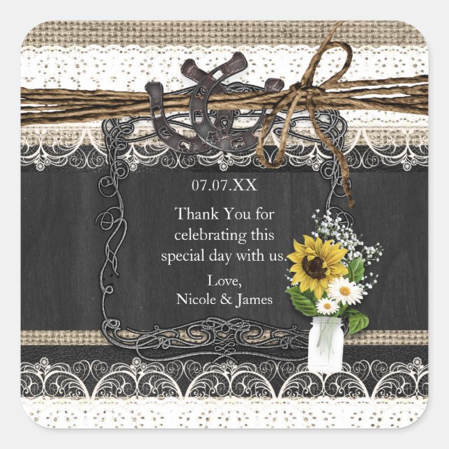 Herraduras y flores rusticas Pegatinas del país (Anverso)