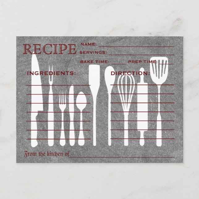 Herramientas de cocina para tarjeta de recetas ret (Anverso)