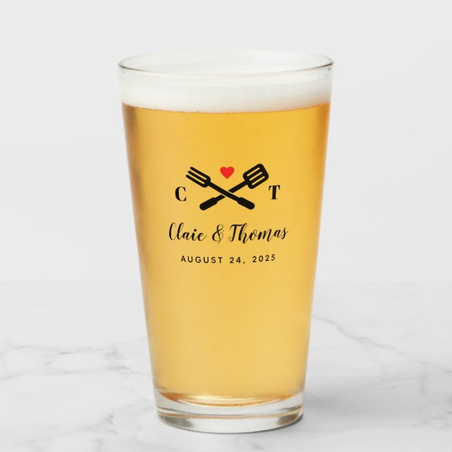 Herramientas de corazón rojo y barbacoa Boda de pa (Anverso (lleno))