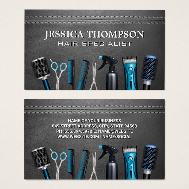 Herramientas de peluquería | Cuero con título (Anverso y reverso)