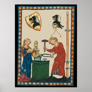 Herrero Forjando Casco Arte Medieval