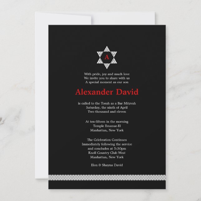 Herringbone Star Bar Mitzvah Invitación (Anverso)