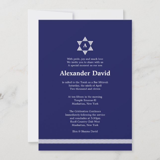 Herringbone Star Bar Mitzvah Invitación (Anverso)