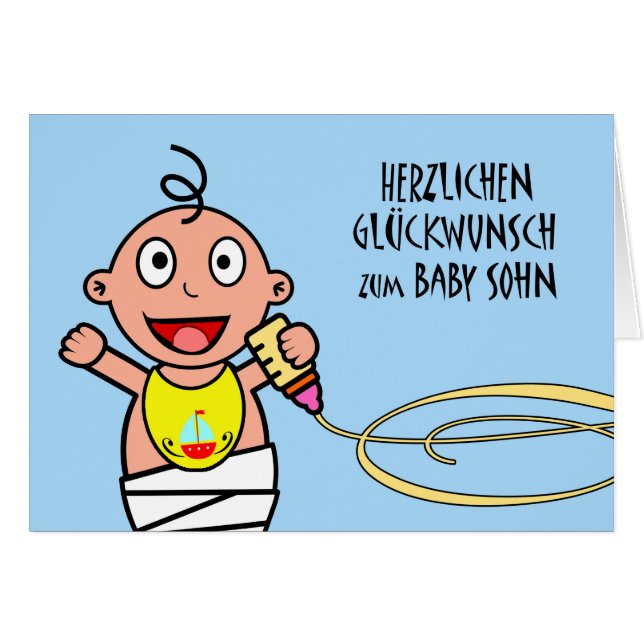 Herzlichen glückwunsch zum baby sohn, tarjeta alem (Anverso (Horizontal))