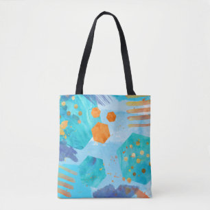 Hexagón azul acuático abstracto pintado en bolsa d