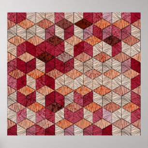 Hexagones bordados: Impresión de arte bohemio.