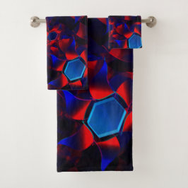 hexágono azul mezclado con curvas rojas superpuest