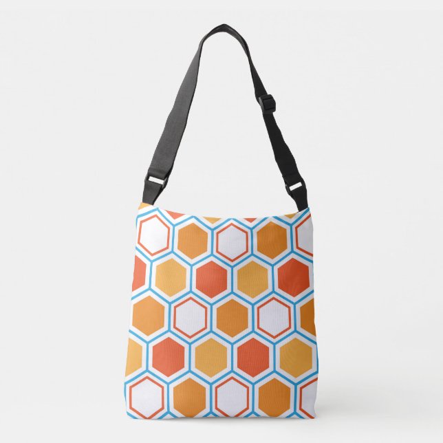 Hexágono en bolsa de cuerpo cruzado naranja, azul  (Anverso)
