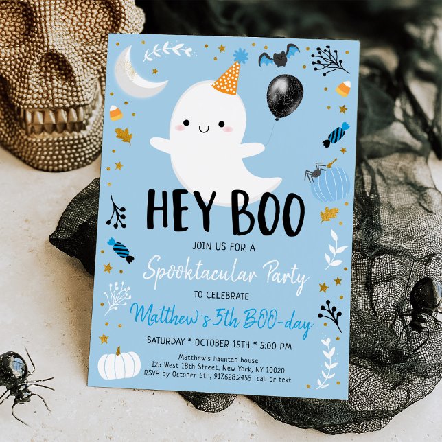 Hey Boo Blue Ghost Halloween Invitación de cumplea (Subido por el creador)