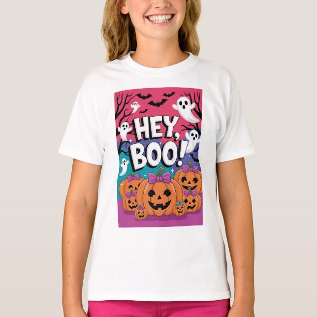 ¡Hey Boo! Camiseta de Halloween fantasma para Chic (Anverso)