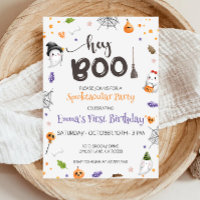 Hey Boo Cute Ghost Halloween Invitación de cumplea