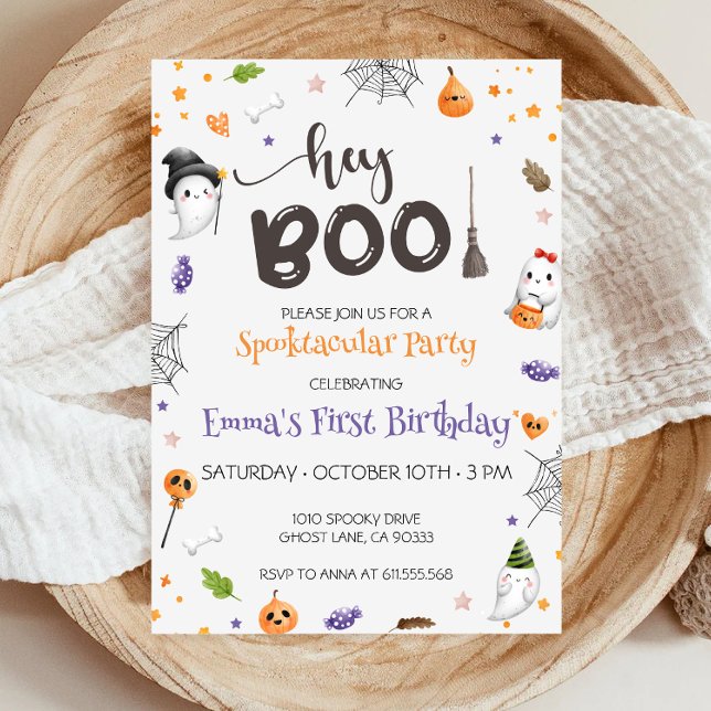 Hey Boo Cute Ghost Halloween Invitación de cumplea (Subido por el creador)