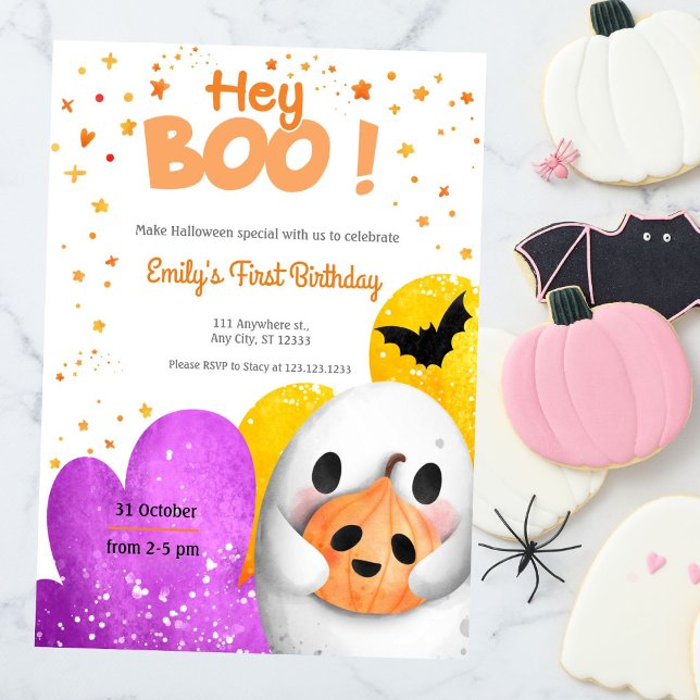 Hey Boo Cute Primera Invitación de Fiesta de Cumpl (Subido por el creador)