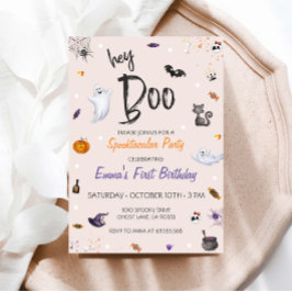 Hey Boo Ghost Rosa Halloween Invitación de cumplea