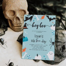 Hey Boo Halloween Cumpleaños Invitación Azul