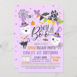Hey Boo Halloween Invitación al cumpleaños - Púrpu