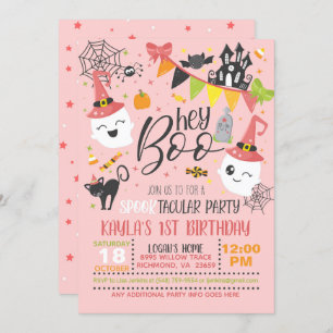 Hey Boo Halloween Invitación al cumpleaños - Rosa