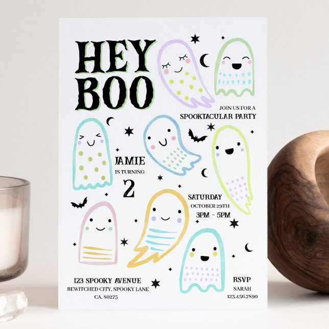 Hey Boo Halloween Pastel Ghost Invitación a cumple (Subido por el creador)
