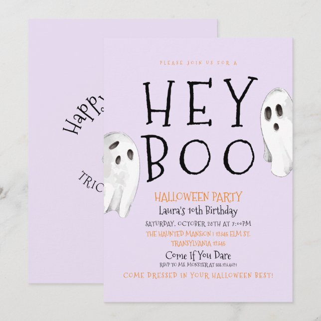 Hey Boo, invitación a Fantasma Morada (Anverso / Reverso)
