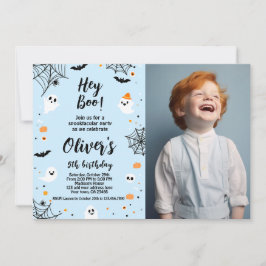Hey Boo, invitación de Halloween azul con foto