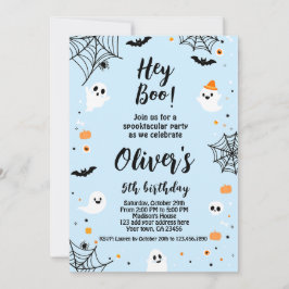 Hey Boo, invitación de Halloween azul con foto