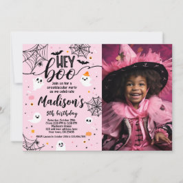 Hey Boo, invitación de Halloween rosa con foto