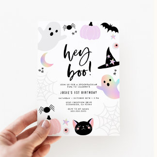 Hey Boo Pastel Halloween Invitación de cumpleaños