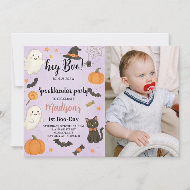 Hey Boo Spooktacular 1er cumpleaños Invitación (Anverso)
