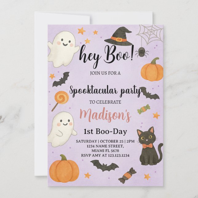 Hey Boo Spooktacular 1er cumpleaños Invitación (Anverso)