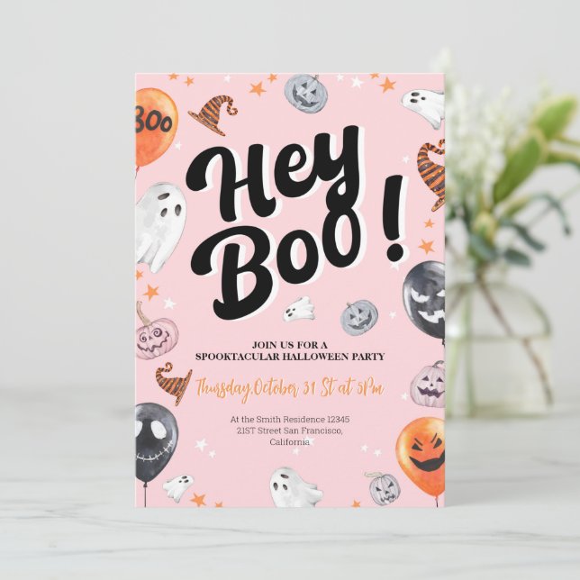 Hey Boo Spooktacular Halloween Party Invitación (Anverso de pie)