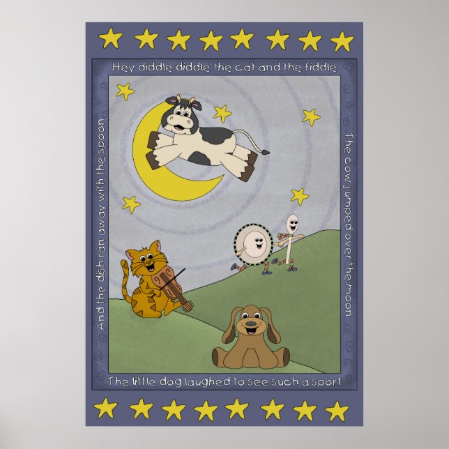 Hey Diddle Diddle Rima Infantil Póster de Guarderí (Frente)